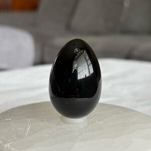 Black obsidian crystal egg carving pendant